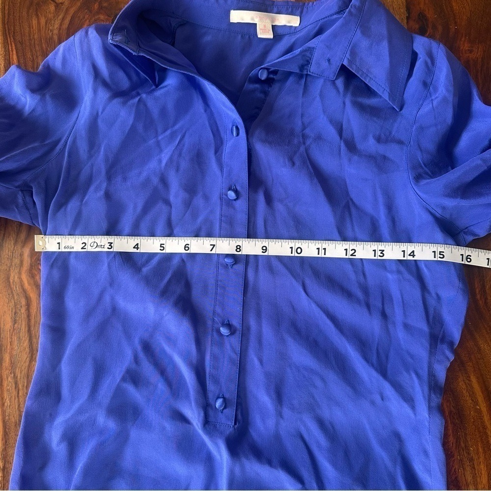 Jenny Han Royal Blue 100% Silk Roll Tab Sleeve Tunic Blouse Small Natural Fiber - Picture 8 of 10